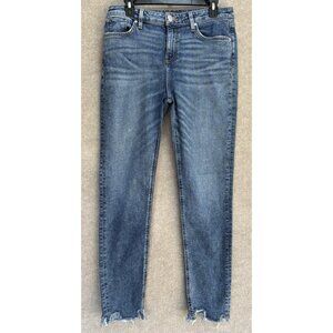 Hudson Women's Jeans 31 Blue Stretch Distressed Fray Ankle Denim Straight Leg